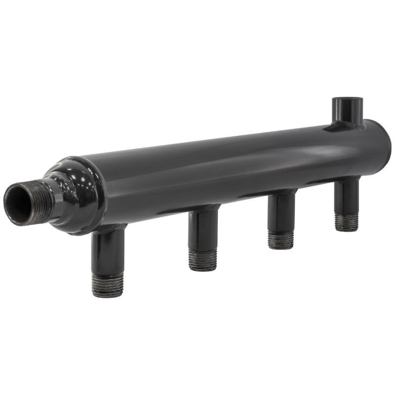 Коллектор распределительный стальной DN40 PN16 вход 40-20 11 выходов НР 3/4'' выход под кран Маевского и импульсную трубку, правосторонний PLP-1