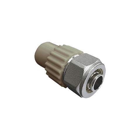 Комбинированный ниппель для соединения PPR-PE труб 20х16 PN 25 серый VALFEX купить в Уфе | "Проконсим"