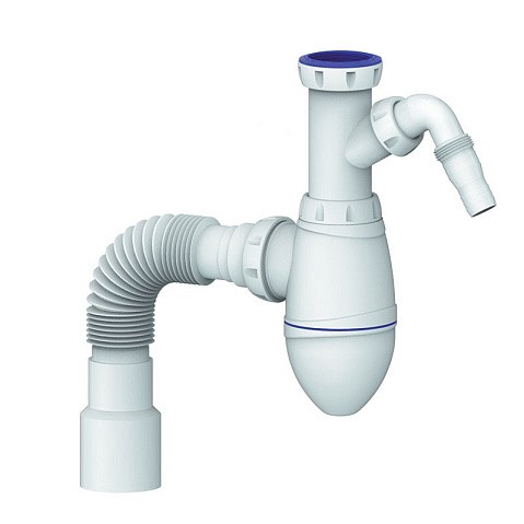 Сифон для умывальника Unicorn А520V, 40х50 гибкий отвод, 1 1/2'' х40 с отводом для стиральной машины преходник 40х32 купить в Уфе | "Проконсим"