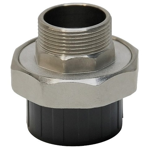 Муфта разборная НПВХ DN 50-1 1/2" PN 16 клеевая с наружной латунной резьбой черная Aquaviva AQVBND50M купить в Уфе | "Проконсим"