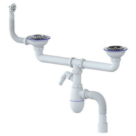 сифон для двойной мойки Unicorn В731VР, 40х50 гибкий отвод, 3 1/2'' х40 с отводом для стиральной машины, круглый перелив купить в Уфе | "Проконсим"