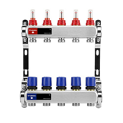  Коллекторная группа из нержавеющей стали DN 25-5 вых. G-3/4'', евроконус, с расходомерами, без дренажного крана и воздухоотводчика, VARMEGA VM15105 (930416003) со склада Проконсим в Уфе