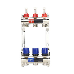  Коллекторная группа из латуни DN 25-3 вых. G-3/4'', евроконус, с расходомерами, без дренажного крана и воздухоотводчика, VARMEGA VM15403 (930416501) со склада Проконсим в Уфе