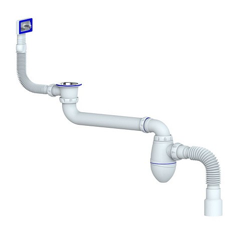 Сифон для умывальника Unicorn АС22, 40х50 гибкий отвод, 1 1/2'' х40 чаша из нержавеющей стали, прямоугольный перелив, со смещением купить в Уфе | "Проконсим"