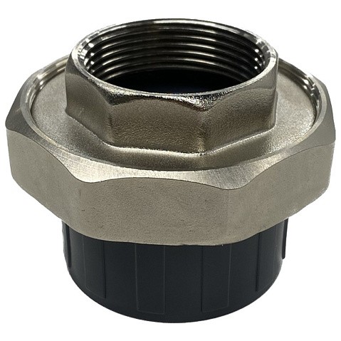 Муфта разборная НПВХ DN 50-1 1/2" PN 16 клеевая с внутренней латунной резьбой черная Aquaviva AQVBBD50F купить в Уфе | "Проконсим"