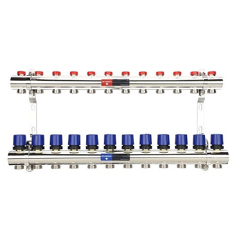 Коллекторная группа из латуни DN 25-12 вых. G-3/4'' евроконус, без расходомеров, без дренажного крана и воздухоотводчика VARMEGA VM15812 купить в Уфе | "Проконсим"
