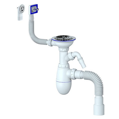 Сифон для мойки Unicorn В427, 40х50 гибкий отвод, 3 1/2'' х40 с отводом для стиральной машины, круглый и прямоугольный перелив купить в Уфе | "Проконсим"