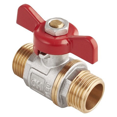 Кран латунный шаровой MVI AquaHit BV.315.04 DN 20 PN 25 бабочка штуцер-штуцер полнопроходной никелированный купить в Уфе | "Проконсим"