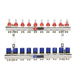  Коллекторная группа из латуни DN 25-10 вых. G-3/4'', евроконус, с расходомерами, без дренажного крана и воздухоотводчика, VARMEGA VM15410 (930416508) со склада Проконсим в Уфе