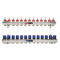  Коллекторная группа из латуни DN 25-13 вых. G-3/4'', евроконус, с расходомерами, без дренажного крана и воздухоотводчика, VARMEGA VM15413 (930416511) со склада Проконсим в Уфе