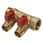 Коллектор латунный DN 20 2 выхода G 1/2'' с шаровыми кранами красная ручка плоское присоединение отвода SGL купить в Уфе | "Проконсим"
