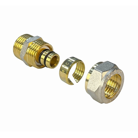 Муфты латунные для PEX труб DN 16-32 PN 10 обжимные никелированные с наружной резьбой Valfex VF.301.N купить в Уфе | "Проконсим"