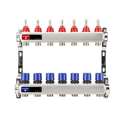  Коллекторная группа из нержавеющей стали DN 25-7 вых. G-3/4'', евроконус, с расходомерами, без дренажного крана и воздухоотводчика, VARMEGA VM15107 (930416005) со склада Проконсим в Уфе