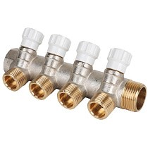  Коллектор латунный DN 20-25 PN 10 никелированный с вентилями под евроконус MVI (922101504) со склада Проконсим в Уфе