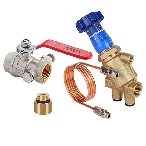 Комплект автоматической балансировки MVI BLN.DP3.06 DN 25 PN 25 (Регулятор перепада давления BL.510 +кран шаровой с дренажем и воздухоотводчиком BV.630 +переходник BL.901.02)  купить в Уфе | "Проконсим"