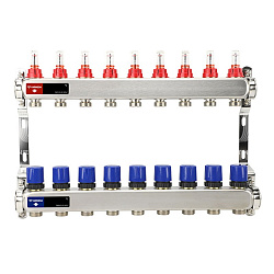  Коллекторная группа из нержавеющей стали DN 25-9 вых. G-3/4'', евроконус, с расходомерами, без дренажного крана и воздухоотводчика, VARMEGA VM15109 (930416007) со склада Проконсим в Уфе