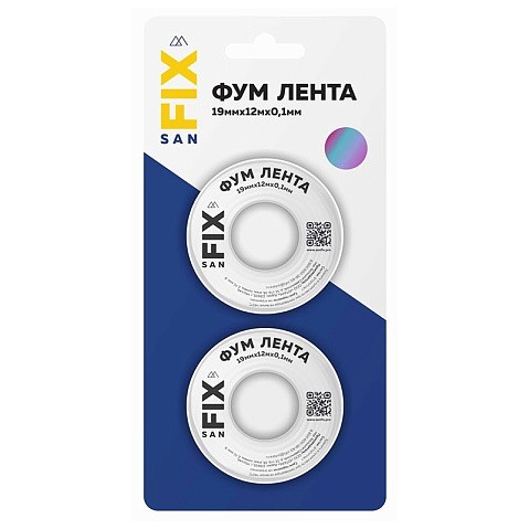 Лента ФУМ SANFIX 19мм х12м х0,1 мм 0,3г/см3, 2 катушки в блистере купить в Уфе | "Проконсим"