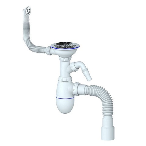 Сифон для мойки Unicorn В436V, 40х50 гибкий отвод, 3 1/2'' х40 с отводом для стиральной машины, круглый перелив купить в Уфе | "Проконсим"