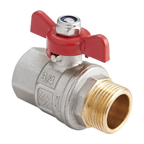 Кран латунный шаровой MVI BV.514 DN 15 PN 40 никелированный полнопроходной муфта-штуцер бабочка купить в Уфе | "Проконсим"