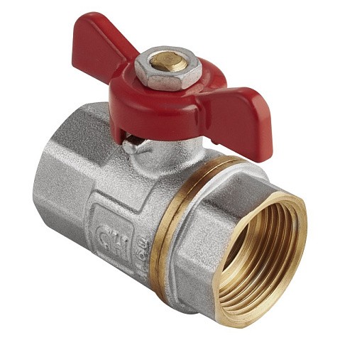 Кран латунный шаровой MVI AquaHit BV.313.04 DN 20 PN 25 бабочка муфта-муфта полнопроходной никелированный купить в Уфе | "Проконсим"