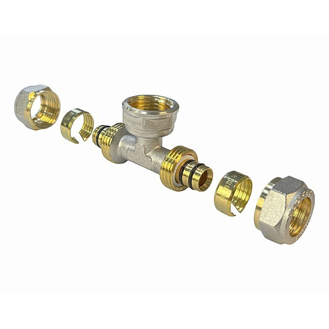 Тройник латунный для PEX труб 20-1/2''-20 PN 10 обжимной никелированный Valfex VF.332.N  купить в Уфе | "Проконсим"