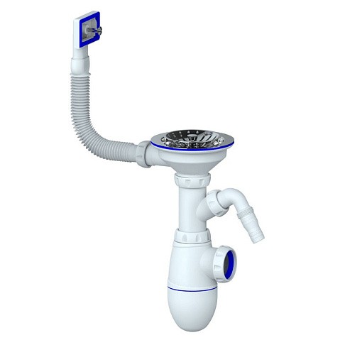 Сифон для мойки Unicorn В430V, без отвода, 3 1/2'' х40 с отводом для стиральной машины, прямоугольный перелив купить в Уфе | "Проконсим"