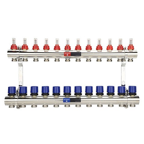 Коллекторная группа из латуни DN 25-12 вых. G-3/4'' евроконус, с расходомерами, без дренажного крана и воздухоотводчика VARMEGA VM15412 купить в Уфе | "Проконсим"