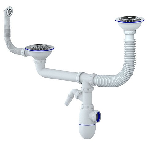 сифон для двойной мойки Unicorn В710V, 40х50 гибкий отвод, 3 1/2'' х40 с отводом для стиральной машины, круглый перелив купить в Уфе | "Проконсим"