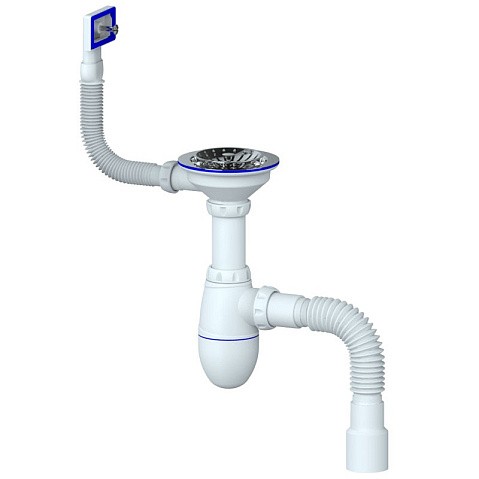 Сифон для мойки Unicorn В425, 40х50 гибкий отвод, 3 1/2'' х40 чаша из нержавеющей стали, прямоугольный перелив купить в Уфе | "Проконсим"