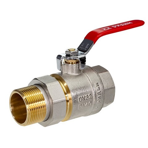 Кран латунный шаровый DN 32 PN 40 никелированный рычаг американка РИДАН BVR-FR 065B8306RG купить в Уфе | "Проконсим"