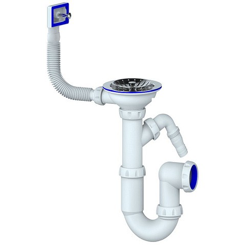 Сифон для мойки Unicorn Y430V, 3 1/2'' х40 без отвода, чаша из нержавеющей стали с отводом для стиральной машины, прямоугольный перелив купить в Уфе | "Проконсим"
