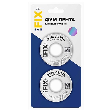 Лента ФУМ SANFIX 12мм х12м х0,075мм 0,3г/см3, 2 катушки в блистере купить в Уфе | "Проконсим"