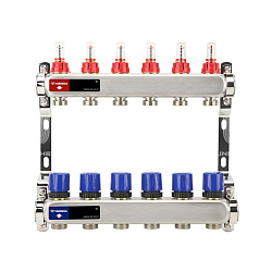  Коллекторная группа из нержавеющей стали DN 25-6 вых. G-3/4'', евроконус, с расходомерами, без дренажного крана и воздухоотводчика, VARMEGA VM15106 (930416004) со склада Проконсим в Уфе