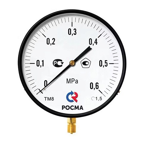 Манометр Росма ТМ-810Р.00 котловый, 250мм, 0-6кгс/см2, резьба M20x1,5, радиальный, класс точности 1,5 купить в Уфе | "Проконсим"