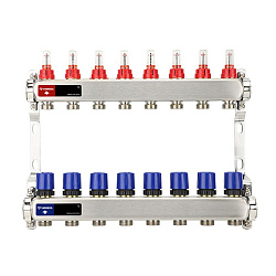  Коллекторная группа из нержавеющей стали DN 25-8 вых. G-3/4'', евроконус, с расходомерами, без дренажного крана и воздухоотводчика, VARMEGA VM15108 (930416006) со склада Проконсим в Уфе