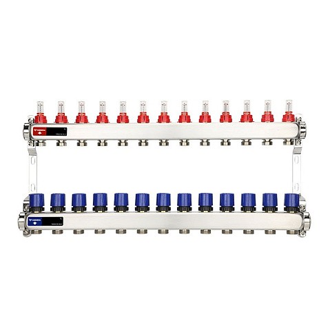 Коллекторная группа из нержавеющей стали DN 25-13 вых. G-3/4'' евроконус, с расходомерами, без дренажного крана и воздухоотводчика VARMEGA VM15113 купить в Уфе | "Проконсим"