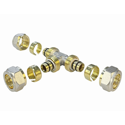 Тройник латунный для PEX труб 20-16-20 PN 10 обжимной никелированный Valfex VF.331.N  купить в Уфе | "Проконсим"