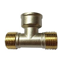 Распродажа! Тройники латунные никелированные DN 15-20 PN 40 штуцер-муфта -штуцер Ду  Дн 20х3/4" Ру  соед. (213400560) со склада Проконсим в Уфе