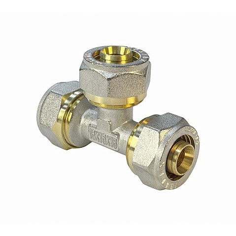 Тройник латунный для PEX труб 20-16-20 PN 10 обжимной никелированный Valfex VF.331.N  купить в Уфе | "Проконсим"