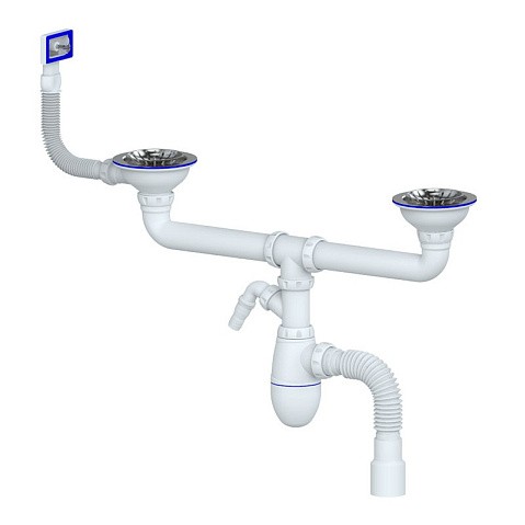 сифон для двойной мойки Unicorn В730VР, 40х50 гибкий отвод, 3 1/2'' х40 с отводом для стиральной машины, прямоугольный перелив купить в Уфе | "Проконсим"