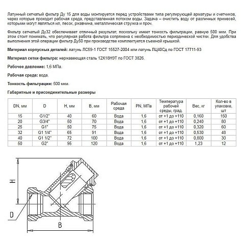 Фильтр сетчатый латунный DN 50 PN 25(16) муфта-муфта БАЗ купить в Уфе | "Проконсим"