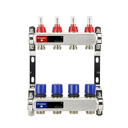 Коллекторная группа из нержавеющей стали DN 25-4 вых. G-3/4'', евроконус, с расходомерами, без дренажного крана и воздухоотводчика, VARMEGA VM15104 (930416002) со склада Проконсим в Уфе
