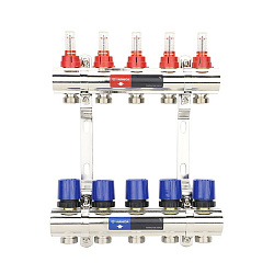  Коллекторная группа из латуни DN 25-5 вых. G-3/4'', евроконус, с расходомерами, без дренажного крана и воздухоотводчика, VARMEGA VM15405 (930416503) со склада Проконсим в Уфе